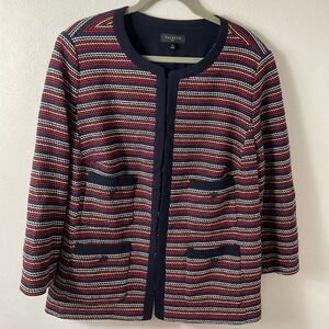 Talbots Plus Red White Blue Striped Blazer Jacket Sz 1X